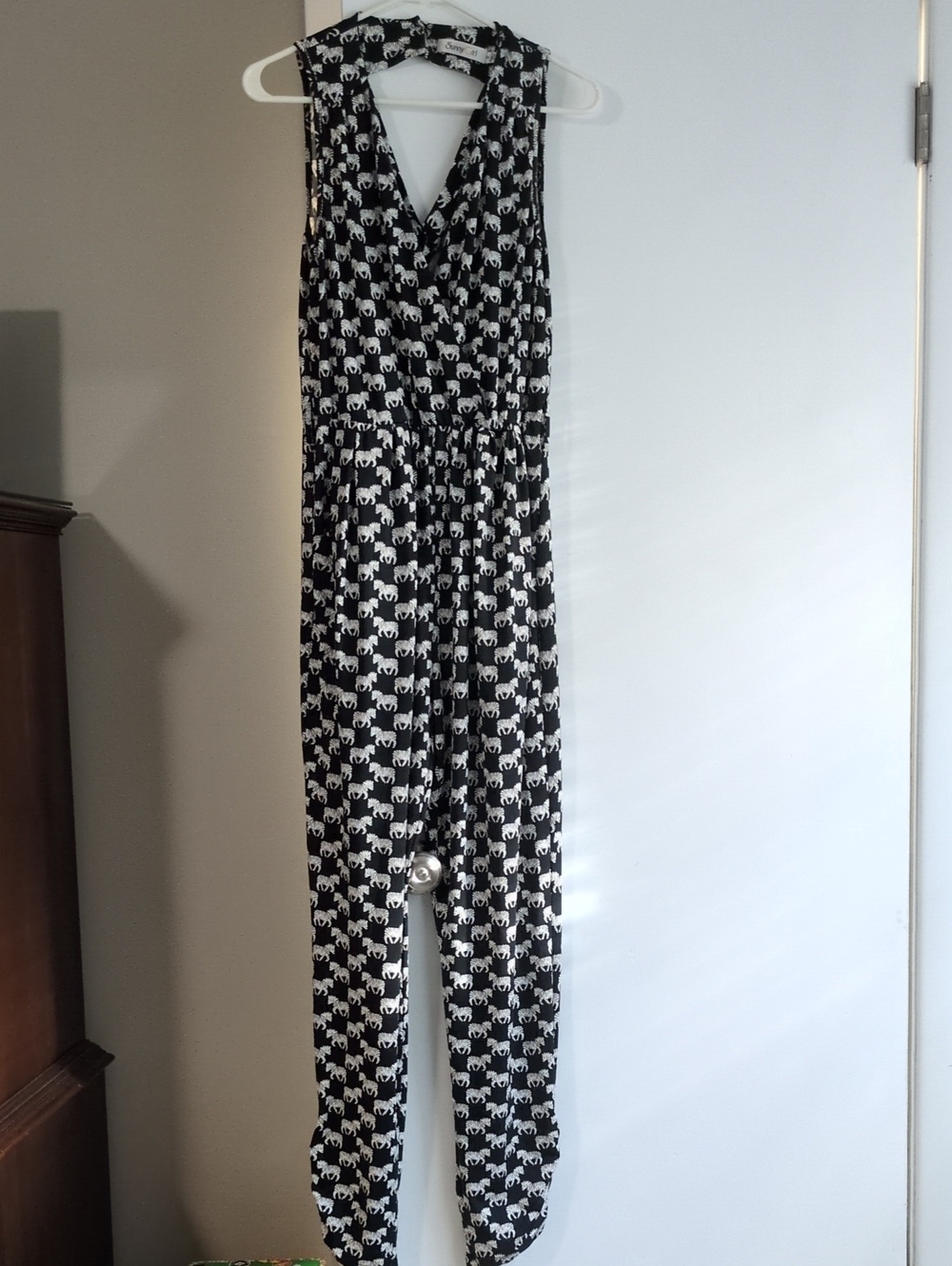 Sunny Girl Black & White Zebra Print Sleeveless Jumpsuit